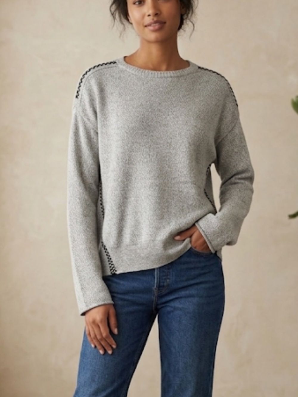 Tess Giberson Gray with‎ Black Stitching Wool Blend sweater Size L